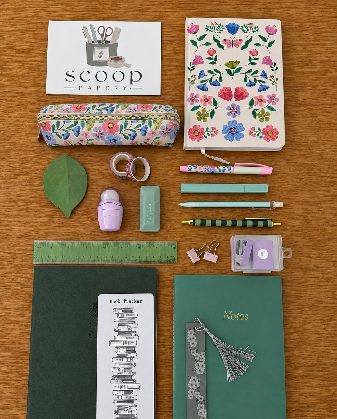 Green floral stationery box